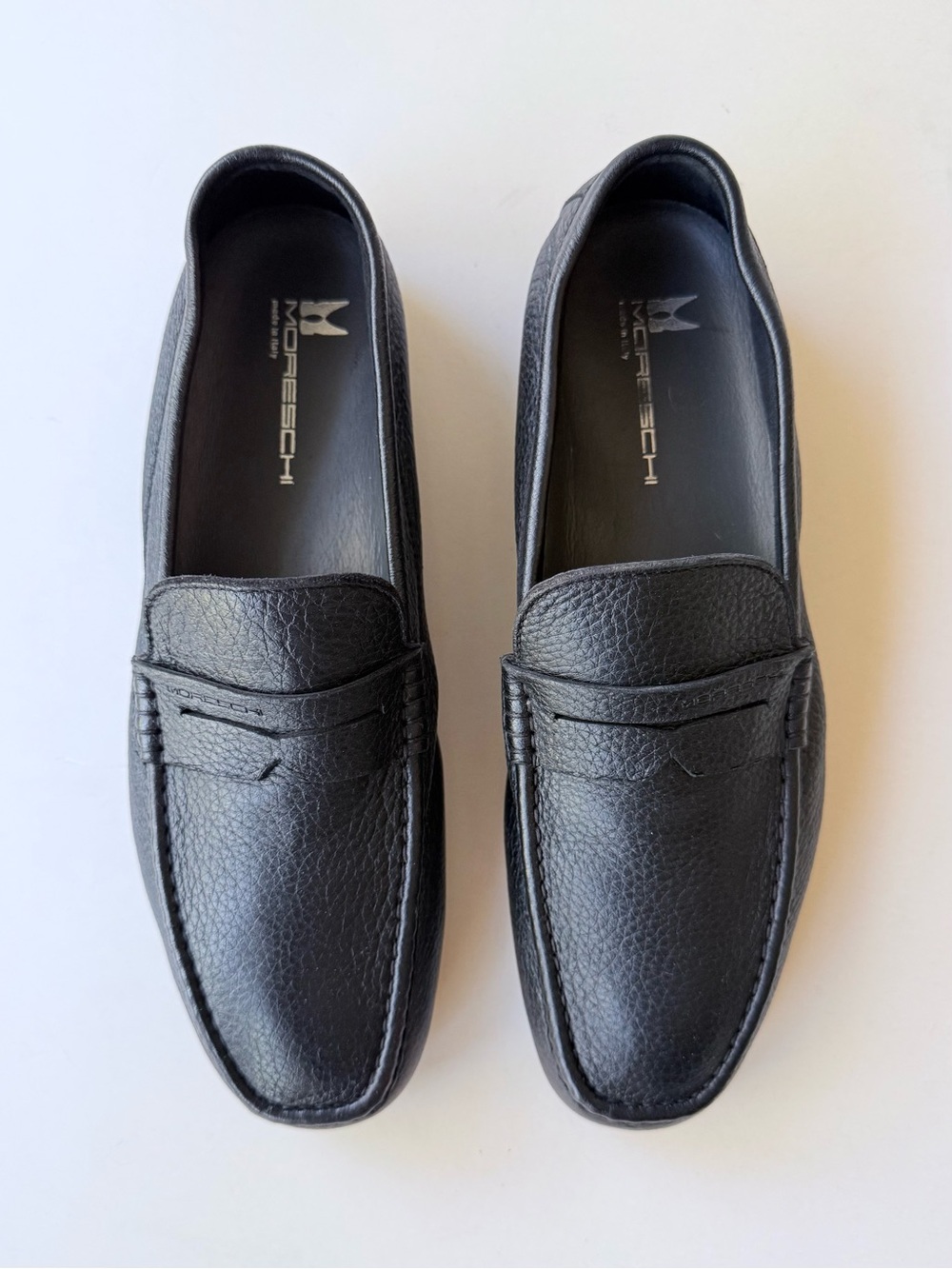 Moreschi Panama Black Deerskin Leather Slip-On Loafers 8.5 US